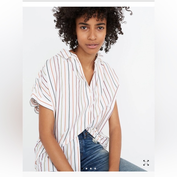 Madewell Tops - Madewell womens Central Shirt in Sadie Stripe white size small 100% cotton